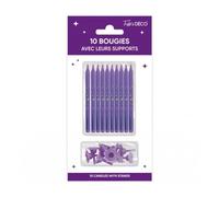 SV SURPRISEZ-VOUS - 10 BOUGIES AVEC BOBÈCHES ANNIVERSAIRE 7.5CM VIOLET