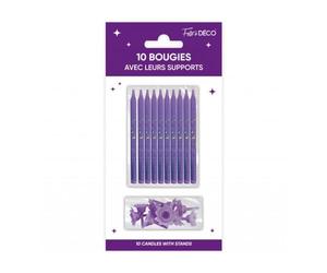 SV SURPRISEZ-VOUS - 10 BOUGIES AVEC BOBÈCHES ANNIVERSAIRE 7.5CM VIOLET