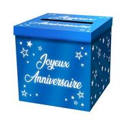 SV SURPRISEZ-VOUS - URNE CARTON CAGNOTTE ANNIVERSAIRE 20CM BLEU