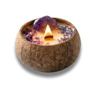Svadia Lavender Bliss | Bougie Parfumée Artisanale à l’Améthyste dans Coque de Noix de Coco Naturelle | Bougie en Cire de Soja Écologique Lavande & Coco | Cadeau pour Maison & Mariage