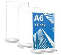 Svalor Lot de 3 présentoirs de table A6 en acrylique avec base amovible - Support en T - Présentoir publicitaire pour présentation des deux côtés - Porte-cartes de menu format portrait pour