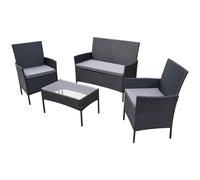 SVITA BROOKLYN : Ensemble de salon de jardin 4 pièces, mobilier de jardin, groupe de sièges en polyrotin, couleur noire