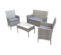 SVITA Brooklyn Salon de jardin 4 pièces en polyrotin résistant aux intempéries pour jardin, terrasse, balcon, avec coussins, table en verre, gris