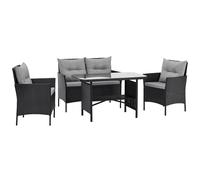 SVITA DALLAS Ensemble de meubles de jardin en polyrotin 4 pièces 2 fauteuils Canapé Table Coussins inclus Noir