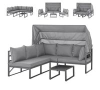 SVITA MAUI Ensemble de salon de jardin avec toit Canapé d'extérieur Fauteuil-cabine de plage Ilot de bronzage Acier Gris clair
