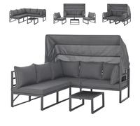 SVITA MAUI Ensemble de salon de jardin avec toit Canapé d'extérieur Fauteuil-cabine de plage Ilot de bronzage Acier Gris