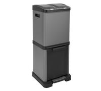 SVITA Poubelle à pédale Poubelle de tri avec tiroirs (32 litres 2x8L + 16L) Acier laqué époxy Gris