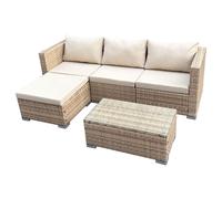 SVITA QUEENS : Ensemble de salon de jardin 5 pièces en résine tressée, idéal pour l'extérieur (jardin, terrasse, balcon), résistant aux intempéries, comprenant des coussins et une table en verre, de c