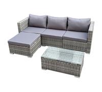 SVITA QUEENS : Ensemble de salon de jardin 5 pièces en résine tressée, idéal pour l'extérieur (jardin, terrasse, balcon), résistant aux intempéries, comprenant des coussins et une table en verre, de c