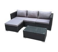 SVITA QUEENS : Ensemble de salon de jardin 5 pièces en résine tressée, idéal pour l'extérieur (jardin, terrasse, balcon), résistant aux intempéries, comprenant des coussins et une table en verre, de c