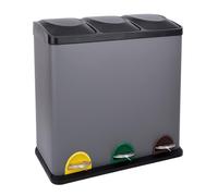 SVITA TC3X20 Poubelle à pédale grise Poubelle à tri sélectif acier (60L) Corbeille à papier