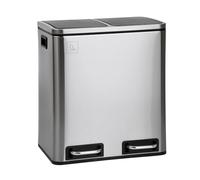 SVITA TM2X15 Poubelle à pédale, 30 l, poubelle intérieure, design pour tri des déchets, système de tri des déchets, système de tri de cuisine, couvercle à fermeture douce, en acier inoxydable, argenté