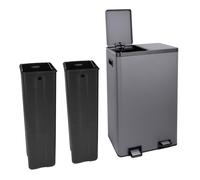 SVITA TMH2X30 Poubelle 60L Système de tri des déchets 2 compartiments 2x30L Couvercle Softclose Pédale cachable Seau intérieur plastique Gris