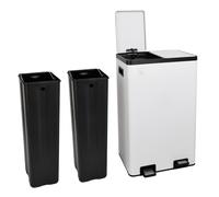SVITA TMH2X30 Poubelle 60L Système de tri sélectif 2 compartiments 2x30L Couvercle Softclose Pédale cachable Seau intérieur plastique blanc