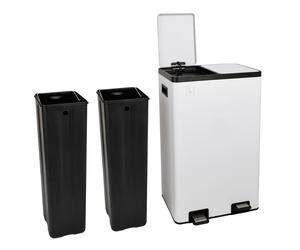 SVITA TMH2X30 Poubelle 60L Système de tri sélectif 2 compartiments 2x30L Couvercle Softclose Pédale cachable Seau intérieur plastique blanc