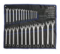 SW-Stahl 00922L Jeu de Clés Mixtes, 1/4"-1 1/4", 25 Pièces en Acier CV | Outils en chrome-vanadium avec têtes inclinées à 15 degrés, finition chromée mate et trousse à roulettes pratique