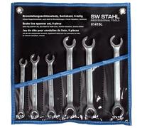 SW-Stahl 01415L Jeu de Clés à Tuyauter pour Conduites de Frein, 6 Pièces | Clés mixtes ouvertes hexagonales en acier chrome-vanadium de 8 à 19 mm, livrées dans une trousse à roulettes pratique