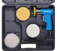 SW-Stahl S3292 Ponceuse à polir pneumatique I Set de 5 mini ponceuses à polir I 1 disque de fixation ø 75 mm I 2 éponges de polissage ø 90 mm I Prise pneumatique 1/4 pouce