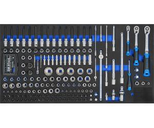 SW-Stahl Z3011-3 Assortiment pour servante d'atelier, clés à douilles 1/4', 3/8', 1/2', avec cliquets, 167 pièces I Servante d'atelier I Équipement d'atelier professionnel I Porte-outils équipé pour v