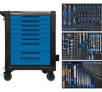 SW-Stahl Z3116 Chariot d'atelier professionnel TT801 bleu I 8 tiroirs I 3 tiroirs remplis I 213 pièces I Chariot d'atelier équipé d'outils I Twin-Lock I Kit chariot d'atelier I entièrement équipé