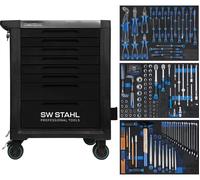 SW-Stahl Z3117 Chariot d'atelier professionnel TT801 noir I 8 tiroirs I 3 tiroirs remplis I 213 pièces I Chariot d'atelier équipé d'outils I Twin-Lock I Kit chariot d'atelier I entièrement équipé