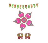 SWACRAFT Autocollants muraux en acrylique pour sol Rangoli Combo Diwali Toran avec Laxmi Charan Paduka Pagal indien Puja Diwali Festival Décorations de temple maison Cadeau - CMB-05