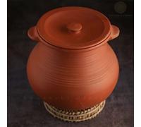Swadeshi Blessings Pot en argile non émaillée pour cuisiner et servir avec couvercle/Earthen Kadai/Mud Handi/Mitti Ke Bartan (avec brillance miroir)+cendres pour le nettoyage (3 litres)