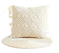 Swadeshi Desire Lot de 1 housse de coussin en coton macramé faite à la main de style bohème pour chambre à coucher, salon, canapé, 40,6 x 40,6 cm, blanc cassé