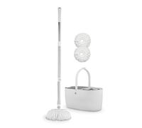 Swan Elevate Balai à Franges et Seau de 5 litres pour Nettoyer Les sols, 2 têtes de Balai en Microfibre Super absorbantes, essoreuse en Acier Inoxydable, Pompe Manuelle Facile, Blanc