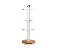 SWAN Nordic Porte Tasse à Café Arbre à 6 Tasses, Acier au Carbone et Base en Bambou, Stable, Durable, Design Moderne, Blanc