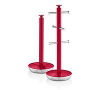 Retro Set Porte-Papier de Cuisine + Porte-Tasses pour 6 Tasses, Acier SWAN SWKA1054RN Rouge 9 G