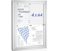 SWANCROWN Panneau affichage exterieur, 4 x A4, Mural, Vitrine affichage A2 | Étanche, Magnétique, Verrouillable, Cadre en aluminium noir, à 2 clés 16 aimants, Tableau affichage pour entreprises, ecole