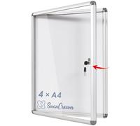 SWANCROWN Tableau affichage Mural, 4 x A4, Vitrine d’affichage avec serrure | Verrouillable, Intérieur, Magnétique, Dos du tableau blanc, Panneau d'affichage pour bureaux, restaurant, Magasin, 67x50cm
