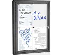 SWANCROWN Vitrine d'affichage 4 x A4, Panneau Affichage Exterieur Etanche | Mural, Étanche, Magnétique, Verrouillable, cadre en aluminium noir, à 2 clés 16 aimants, Grand panneau affichage immeuble