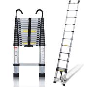 SWANEW Echelle télescopique avec crochet Echelle à coulisse jusqu'à 150kg Stabil Aluminium Escabeau Argent 4.4m