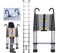 SWANEW Echelle télescopique avec crochet Echelle à coulisse jusqu'à 150kg Stabil Aluminium Escabeau Argent 3.8m