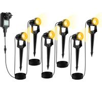 SWANEW Projecteur de jardin à LED avec piquet de terre, set de 6, éclairage de jardin avec prise étanche IP65 blanc chaud