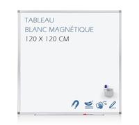 Swansea Tableau blanc 120x120 cm,Tableau blanc magnétique avec cadre en aluminium épais, Tableau Veleda Mural professionnel pour bureau, école, formation