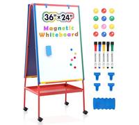 Swansea Tableau blanc effacable sur pied 90x60cm, Double Face, Tableau blanc mobile avec plateau de rangement pour la salle de classe, la maison et l'école, Hauteur RéGlable