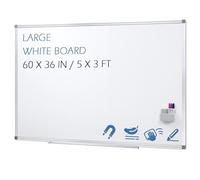 Swansea Tableau blanc magnétique 150x90 cm, Tableau velleda avec cadre en aluminium épais, white board avec long plateau porte-marqueurs et porte-stylo magnétique, geant