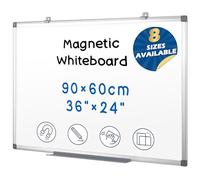Swansea Tableau blanc magnétique 60x90cm, Tableau blanc effacable magnetique bureau, avec cadre en aluminium et porte-marqueurs, 90x60cm (LxH)