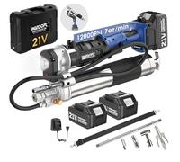 SWANSOFT Pistolet à graisse électrique, mise à niveau 340g/min 21V 4Ahx2 Batterie Pistolet à graisse 827 bar Sans fil 2-en-1 pour camion, construction et ferme avec 4 raccords