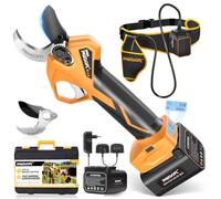 SWANSOFT PRU36 Secateur Electrique Professionnel,36mm Coupe Progressive, 4AH+2AH Batterie avec Câble d'extension 1.2m,900W Moteur Sans Balais,Ceinture,Secateur Electrique sans Fil pour Vergers,Vigne