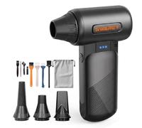SWAREY X213 Souffleur à Air Électrique Sans Fil Dépoussiéreur Rechargeable | Moteur sans balais 130000 tr/min, 3 vitesses ajustables, autonomie 4h, 4 embouts + brosses, pour PC clavier voiture photo
