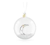 Swarovski Décoration Annuelle 2025, Boule en Verre, Lune en Cristal à l'intérieur avec Finition Ton Champagne, Suspendue à Un Ruban en Gros-Grain Blanc, gravée 2025"