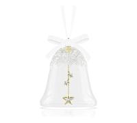 Swarovski Décoration Annuelle 2025, Cloche en Verre, étoiles à l'intérieur à 109 facettes, avec Finition Champagne Ton doré, Suspendue à Un Ruban en Gros-Grain Blanc, gravée 2025"