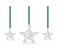 Swarovski Décoration Annuelle 2025, Set de 3 étoiles avec Un Total de 570 facettes, Finition Ton Champagne, Suspendue à Un Ruban en Gros-Grain Vert
