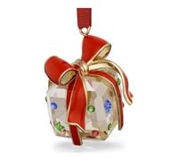 Swarovski Décoration Holiday Cheers – Cadeau en cristal doré 426 facettes, ruban gros-grain rouge