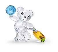Swarovski Figurine Kris Bears I Travel The World, Cristal Transparent avec des Accents Verts, Bleus et Jaunes, Faisant Partie de la Collection Kris Bears