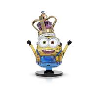Swarovski Figurine Minions King Bob, décoration en Cristal de 1026 facettes avec Couronne dorée et Cristal Violet, Lunettes Chrome, Cuir synthétique Noir, pièce de Collection